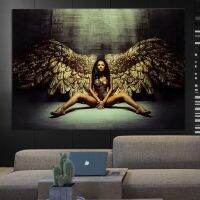 Golden Wings Angel Girls Wall Art ผ้าใบพิมพ์แฟชั่นผู้หญิงภาพวาดสำหรับห้องนั่งเล่น,บาร์,ตกแต่งบ้าน Pictures