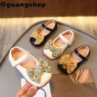 guangshop สไตล์ดอกไม้กุทัณฑ์เด็กสาวสาวหนังรองเท้าแบนนุ่มแต่เพียงผู้เดียวป้องกันการลื่นรองเท้าเจ้าหญิง2-8ปีเด็กรองเท้า T22N07CC-36