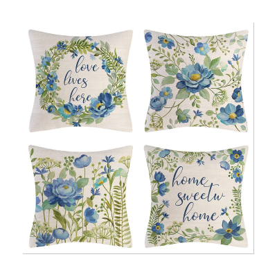 Spring Pillow Covers Farmhouse Throw Pillows Sofa Cushion Cover 18X18 Set of 4 Spring Decorations Flower Home Decor for Couch Sofa