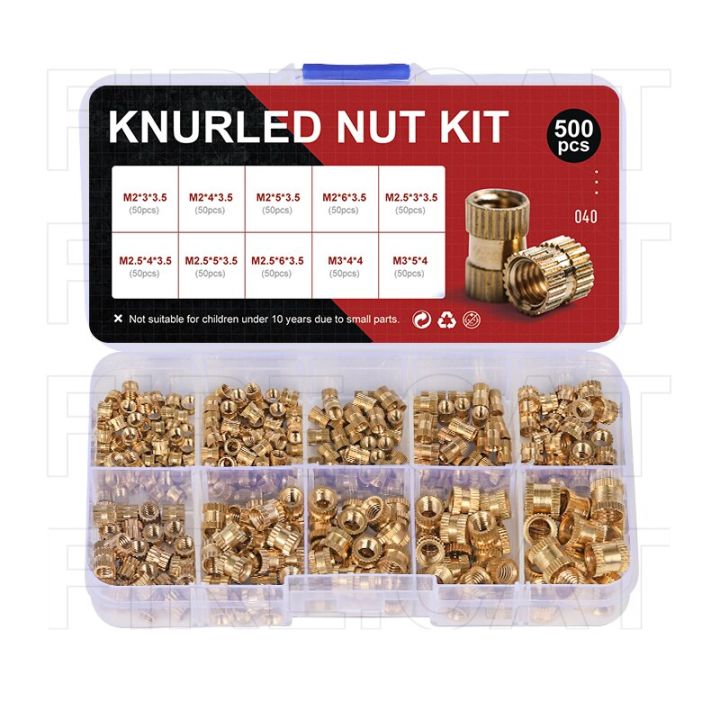 brass-insert-nuts-assortment-kit-m2-m2-5-m3-500-pcs-copper-female-thread-knurled-embedment-nuts-for-3d-printing-injection-nails-screws-fasteners