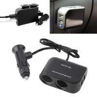 【HOT SALE】 xqwznb In-Car PDA 2พอร์ต USB &amp; 2 Sockets Splitter 12V/24V Car Charger (สีดำ)