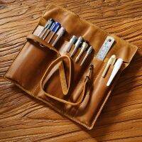 【DT】hot！ Genuine Leather Pencil Case Tie Rope With Key Pens Bag Retro School Office Stationery Student Storage Bags Handmade Gift