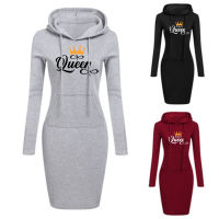 Contrast Hooded Hoodies For Women Queen Letters Print Sweatshirts Kawaii Women Hoodies dress Tops