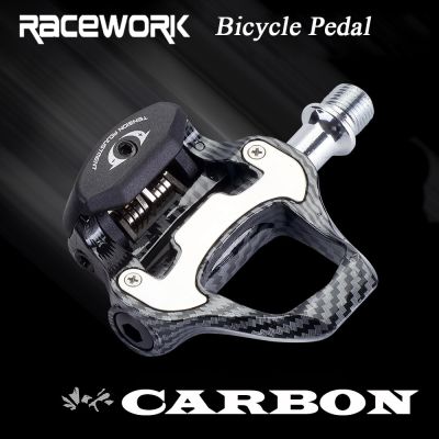 RACEWORK แป้นล็อคจักรยานเสือหมอบน้ำหนักเบามาก,R550คาร์บอนไฟเบอร์อลูมิเนียมล็อคเองได้พร้อมตัวล็อค SPD