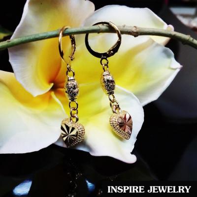 INSPIRE JEWELRY  ต่างหูห่วงทองต่อลาย ห้อยหัวใจทองตอกลายตุ้งติ้ง ยาว 4cm งานปราณีตแบบร้านทอง สวยงาม น่ารัก ใส่ถอดง่าย ใส่ได้กับเสื้อผ้าชุดแบบ ของขวัญวันเกิด วันแม่ ปีใหม่ วาเลนไทน์