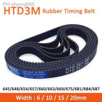 1pc HTD3M Timing Belt 645/648/654/657/660/663/669/675/681/684/687mm Width 6/10/15/20mm Rubber Closed Synchronous Belt Pitch 3mm