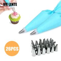 ♛㍿✷ 16/26Pcs/Set Silicone Pastry Bag Tips Kitchen Cake Icing Piping Cream Cake Decorating Tools Reusable Pastry Bags 14/24 Nozzle