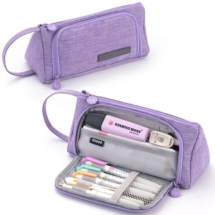 child-stationary-pen-pencil-storage-bag-pen-bag-multi-layer-large-capacity-cosmetic-travel-storage-bag-simple-plaid-pencil-case