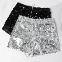 【hot】 Sequin Shorts Waist O-Ring Zip Bodycon Feminino Raves Pole