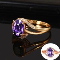 18k Rose Gold Ring แหวนรูปไข่แม่ Amethyst แหวนไขหยก Zircon Emerald Open Ring ชุบทอง EQ7T