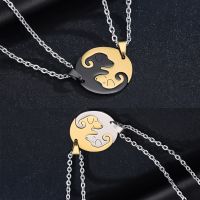 Cute Couple Double Splicing Hug Dog Pendant Necklace Stainless Steel Couple Necklaces For Lovers