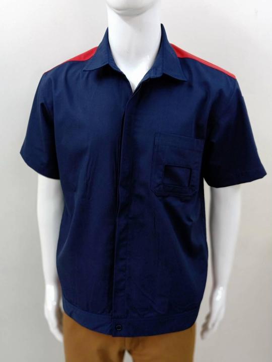 เสื้อช็อป-เสื้อช่าง-กรม-แดง-เสื้อยูนิฟอร์ม-ผ้าฝ้ายแคนวาส-ระบายอากาศไม่ร้อน-จากโรงงานในไทย