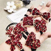 Fashion Ladies Wine Red Rhinestone Hair Rope Elastic Full Crystal Bear Star Bow Clover Shape Hair Ties Rope Headband Accessories