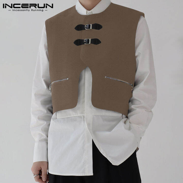 incerun-เสื้อกั๊กผู้ชายกระดุมผ่าหน้า-เสื้อแขนกุดสไตล์เกาหลี