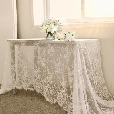 Rustic Wedding White Lace Tablecloth Vintage Embroidered Reception Table Cloth Decor Boho Party Wedding Decoration