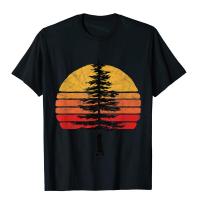 Retro Sun Minimalist White Pine Tree Illustration Graphic Tshirt Cotton T Shirt For Novelty Tshirts Classic