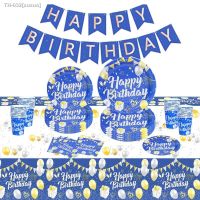 ❉ Navy Blue Disposable Party Tableware Set Paper Plate Cup Happy Birthday Party Decorations Kids Boy Birthday Party Supplies