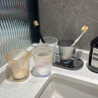 Simple Ins ญี่ปุ่น Stripe Light หรูหราฟันถ้วยแก้วน้ำยาบ้วนปากถ้วย Vintage ถ้วยน้ำขนาดเล็กจำนวนคนรัก2ชิ้น Suithot