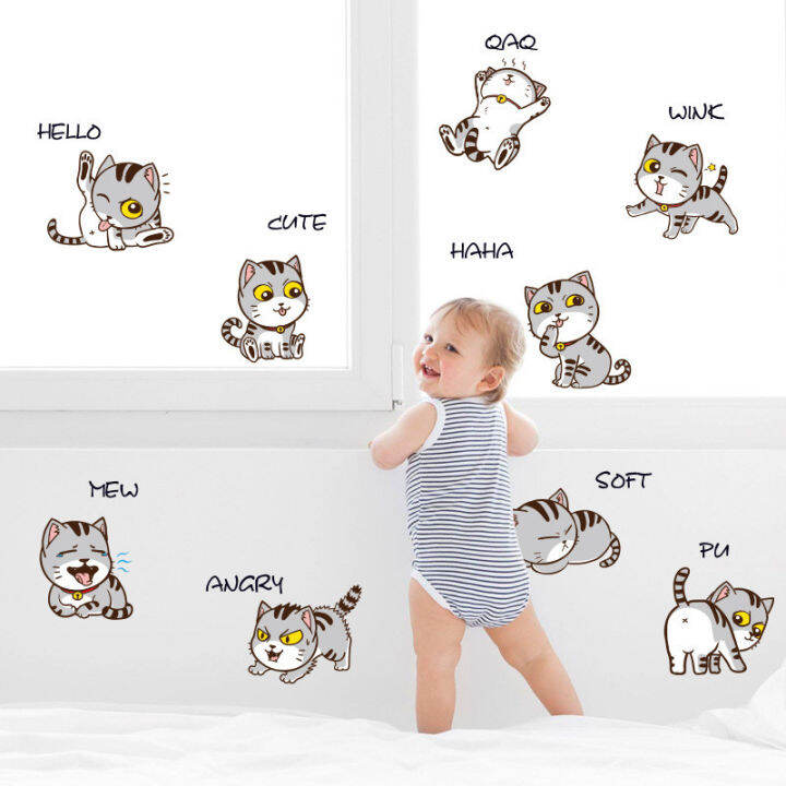 taroball-a-set-cute-cat-window-stickers-waterproof-wallpaper-diy-windows-films-decor-wall-stickers-for-home