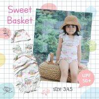 Uwae ชุดว่ายน้ำเด็ก ชุดว่ายน้ำเด็กหญิงกันยูวี สวีท บาสเกต สีขาว Sweet basket รุ่น UV034