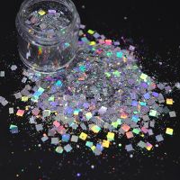 Holographic Hybrid Pigment Nail Glitter Square Shiny Laser Sequin Powder Polish Manicure Design Nail Decoration Tool Accessories