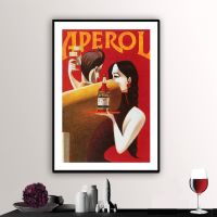 Aperol Liqueur โปสเตอร์อาหารและเครื่องดื่มสไตล์วินเทจ-พิมพ์ลายผ้าใบไอเดียของขวัญสำหรับตกแต่งห้องนั่งเล่น-โปสเตอร์ภาพวาดผ้าใบแคนวาส