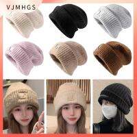 VJMHGS สีทึบทึบ หมวกบีนนี่ ถักนิตติ้ง กันลม หมวกอุ่นๆ ลำลองแบบสบายๆ หมวกคลุมหู สำหรับผู้หญิง