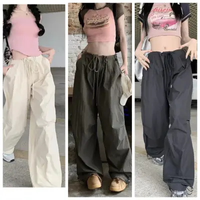 Koreandressกางเกงคาร์โก้ ญ กางเกงขายาว กางเกงวอร์ม y2k cargo pants ฤดูร้อน กางกางผู้หญิง กางเกงขากว้างเอวสูง หลวม กางเกงวอร์ม กางเกงเต้น หลวม