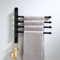 Tuqiu Fodable Towel Bars with Hooks Aluminum Black Swivel Towel Rack Rotating Towel Holder Bathroom Accessories Set Towel Hanger