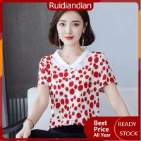 Ruidiandian เสื้อชีฟองผู้หญิง,เสื้อ M-4XL เสื้อสตรีแฟชั่นพิมพ์ลาย