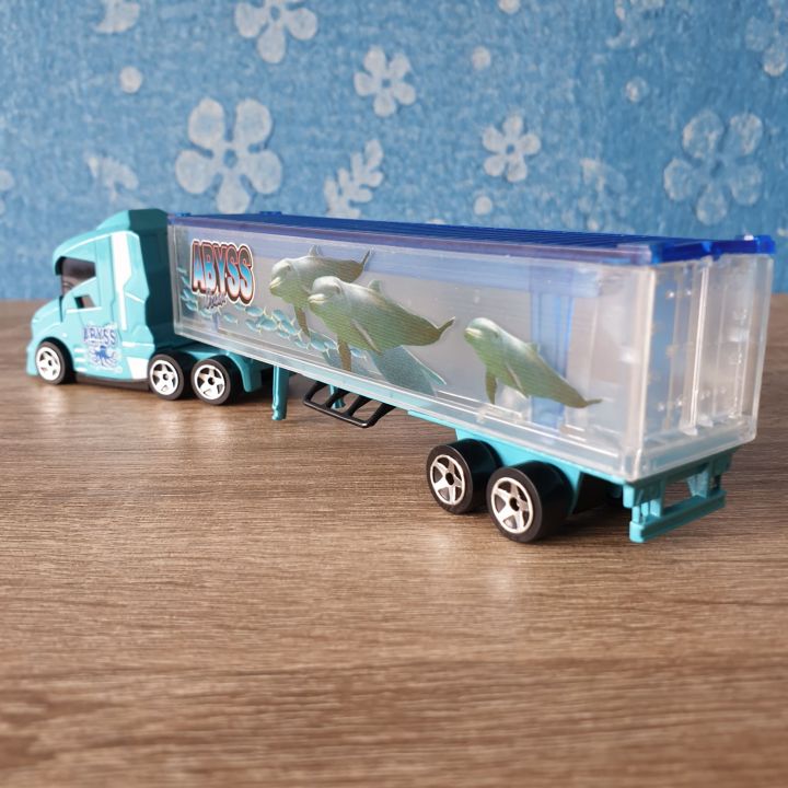 โมเดลรถเหล็ก-รถเทรลเลอร์-majorette-truck-trailer-abyss-ocean-blue-transporter-รถหัวลาก-รถพ่วงขนส่ง