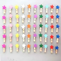 35x7mm 20pcs Wooden Colored Star Photo Clips Memo Paper Peg Clothespin Stationery Christmas Wedding Party Craft Home Decoration Clips Pins Tacks