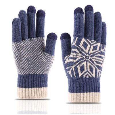 Unisex Wool Knit Jacquard Touch Screen Driving Gloves Men 39;s Winter Cashmere Plus Velvet Thicken Elastic Warm Cycling Mittens H64
