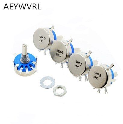 WH5-1A 470R 1K 2K 1K5 10K 22K 47K 4K7 100K 220K 470K 1M ohm 3-Terminals Round Shaft Rotary Taper Carbon Potentiometer WH5