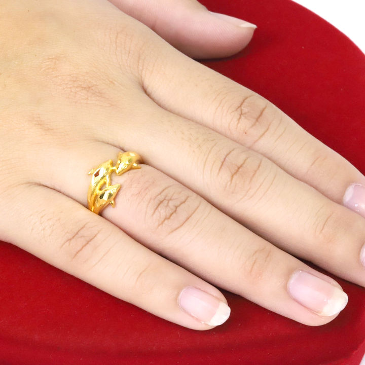 แหวนหุ้มทอง-เครื่องประดับ-ทองเหมือนแท้-ไม่ลอก-ไม่ดำ-แหวนทอง-2สลึง-แหวน-ลายโลมา-แหวนทองปลอม-ทองโคลนนิ่ง