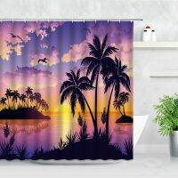 Sunset Sunset Beach Bath Curtain การพิมพ์ 3D Tropical Ocean Tree Sea View Bath Screen ตกแต่งม่านอาบน้ำกันน้ำ 180 * 180 ซม