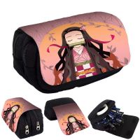 Anime Demon Slayer: Kimetsu no Yaiba Pencil Case Nylon Pen Bag Anime Figures Printed Large Capacity Stationery Storage Pouch Pencil Cases Boxes