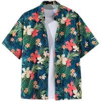 ✻卐  Ins port taste sense vintage ancient with male flowers with short sleeves shirt Thai Hawaiian shirt new handsome coat tide restoring ancient ways