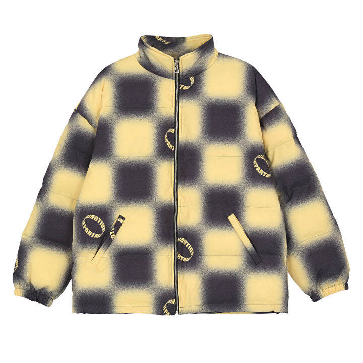 ฮิปฮอปปาร์เก้-lelaki-streetwear-checkerboard-percetakan-ลายสก๊อตบล็อกเสื้อแจ็คเก็ตเสริมไหล่2020ฤดูหนาวฮาราจูกุเสื้อคลุมผ้าฝ้าย-menebal