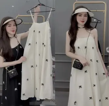 Váy nữ 2 dây dáng chữ A chất tơ phối tapta đầm trễ vai thiết kế dự tiệc HN  clothing V186 - Chân váy | ThờiTrangNữ.vn