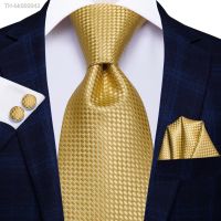 ☊✇₪ Hi-Tie Solid Gold Yellow Silk Ties For Men Handky Cufflinks Set Fashion Gift For Mens Tie Wedding Business Necktie