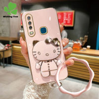 เคสสำหรับ VIVO Y17 Y15 Y12 Y11 1901 1902 1904 1906 4G Y02 S1 S1 Pro ตัวชุบโลหะหรูหราแฟชั่น KT กรอบโทรศัพท์พร้อมสายรัดข้อมือ