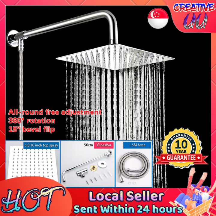 🔥【SG READY STOCK】🔥 Stainless Steel 201 Shower Head 360 Degree Rainfall Showerhead Square Set
