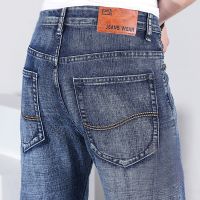 Autumn New Men Jeans 2023 New Solid Color Classic Business Elastic Slim Straight Casual Korea Mens Denim Trousers Blue Black