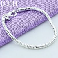 DOTEFFIL 925 Sterling Silver 3mm 20cm Snake Chain Bracelet for Women Wedding Engagement Charm Jewelry