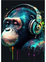 2023 ✖☄ Watercolor Cool Monkey Headphone Dj Music Poster And Print Canvas Painting Animal Wall Art For Living Room Home Decor No Frame