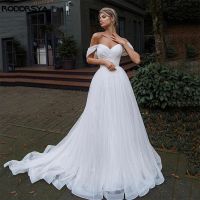 Off Shoulder Glitter Tulle Wedding Dresses Sweetheart Straps Bridal Gowns For Bride Robe De Mariée Beach Sweep Train For Women