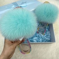 100% Natural Raccoon Fur Furry Slippers Crystal Flats Plush Slides Real Fox Fur Sandals 2022 Ladies Transparent Jelly Slipper