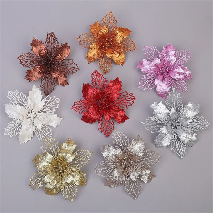 festive-flower-decorations-sparkling-party-table-decor-noel-home-decorations-christmas-table-setting-decor-red-glitter-powder-flower-heads