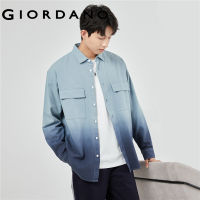 GIORDANO Men Shirts Gradient 100% Cotton Fashion Shirts Flap Pockets Long Sleeve Relaxed Casual Loose Cargo Shirts 01043027